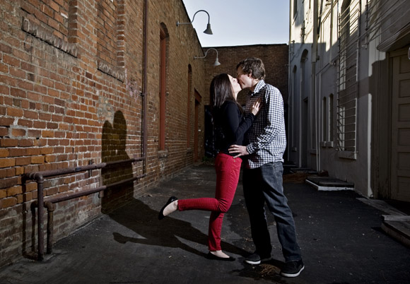 Emily and Terrance are photographed in an alley in Old Town Orange, CA on 2/9/13.